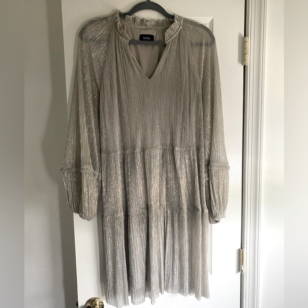 NWOT Silver Shimmer Tiered Mini Dress